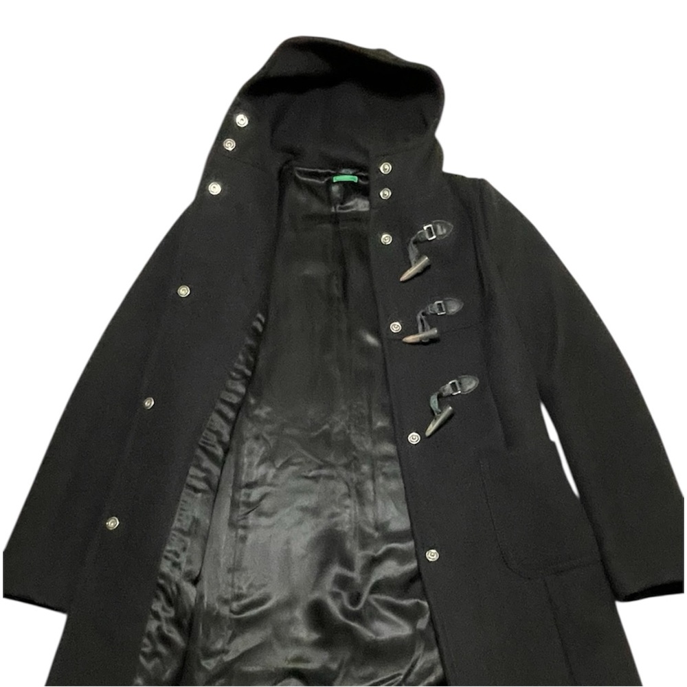 United Colors Of Benetton Hooded Wool-blend duffle coat in black size 44 Medium - Picture 7 of 12
